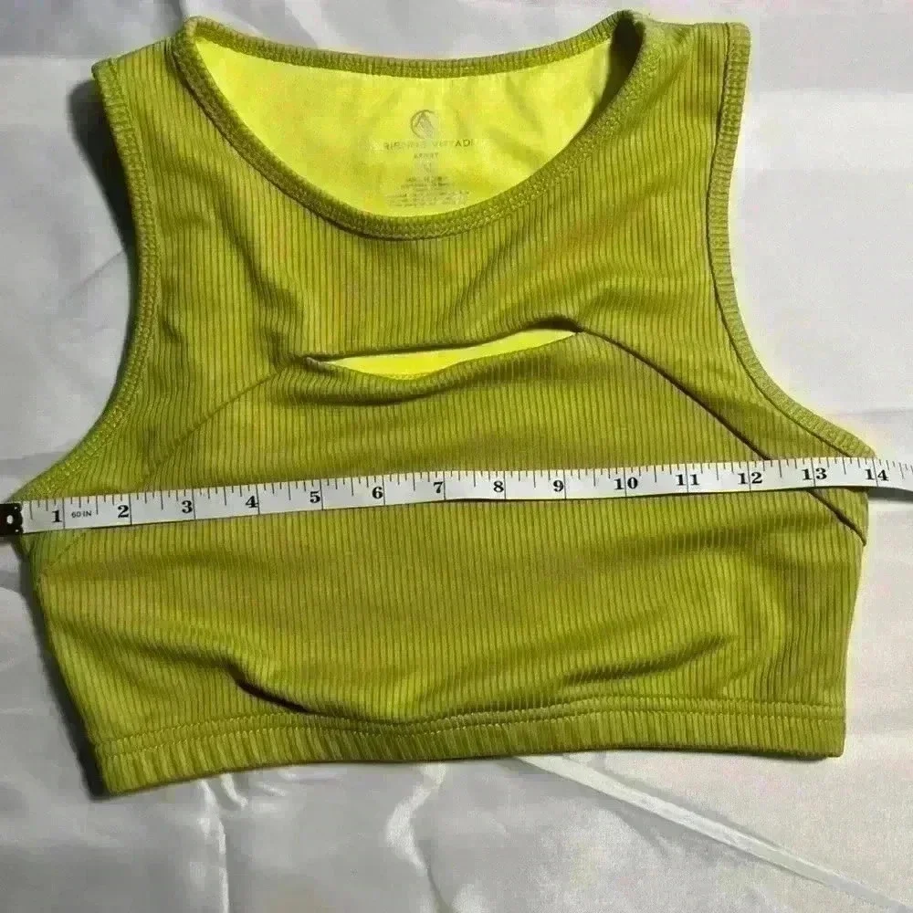 Adrienne Vittadini Sport Cutout Ribbed Crop Top Athletic Tank‎ Top Chartreuse M - Picture 3 of 6
